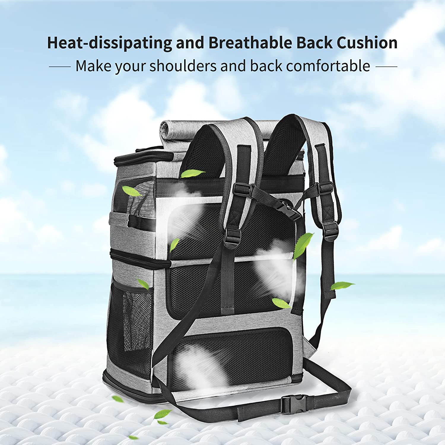 Double Compartment Cat Backpack Carrier - Expandable For 2 Cats Or 1 Medium Dog, Blue Striped